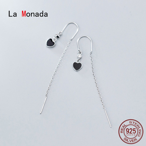 La Monada – boucles d'oreilles créoles en argent 925 pour femmes, bijoux noirs, cœur en U, Design pompon fin, pour dames, 925 ► Photo 1/5