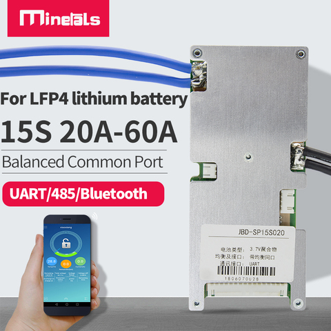 BMS intelligent 15S bluetooth LiFePo4 48V RS485/UART, polymère, port commun avec panneau de protection équilibré, polymère 20A 30A 40A 60A ► Photo 1/6