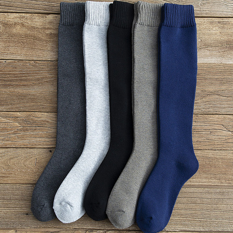 Hiver hommes nouveau haute qualité épais chaud couleur unie laine matériel mode décontracté mollet longues chaussettes 3 paires ► Photo 1/6