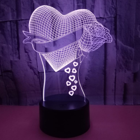 Lampe de Table LED effet 3D, Illusion d'optique, cœur d'amour avec fleurs de roses, cadeau de saint-valentin pour sa femme et sa petite amie ► Photo 1/6