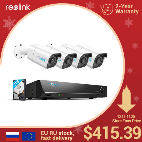 Reolink – système de caméra de sécurité 4K, 8 canaux, 4 pièces, 8MP, enregistrement RLK8-800B4, pour la sécurité de la maison intelligente, 24/7 ► Photo 1/6