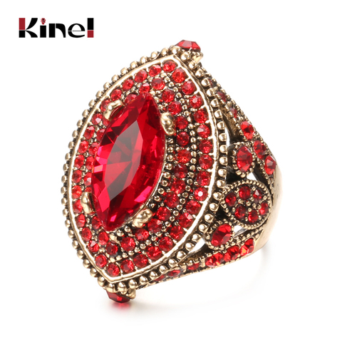 Kinel 2022 nouvelle bague de luxe Antique pour les femmes Vintage Look AAA bleu cristal Boho bijoux couleur or charme ethnique bague de mariage ► Photo 1/6