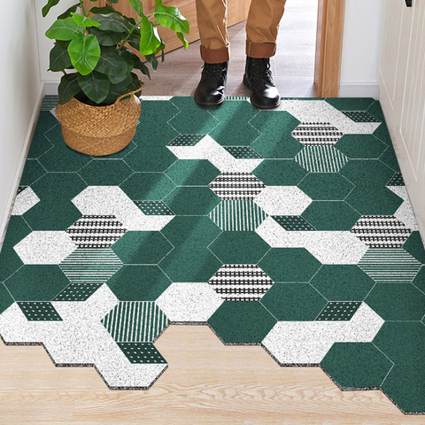 Accueil intérieur tapis tapis paillasson tapis soie boucle couloir entrée PVC hexagone coupe libre pied porte tapis résistant aux taches enlever la boue Accueil intérieur tapis tapis paillasson tapis soie boucle couloi ► Photo 1/6