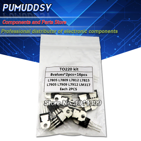 8 valeur * 2 PIÈCES = 16 PIÈCES 7805 7809 7812 7815 7905 7909 LM317 L7912 igmopnrq LM317T À-220 Transistor Assortiment Kit Régulateur de Tension ► Photo 1/2