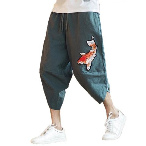 Pantalon court ample de marque de style japonais et coréen avec motif de calmar brodé, grande taille pour hommes, nouvelle collection été 2022 ► Photo 1/6