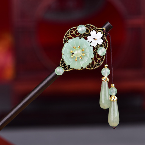 Bâtonnets à cheveux en pierre de Jade, épingle à cheveux, breloque en Jade, bijoux, amulette sculptée, accessoires de mode, cadeaux naturels chinois pour femmes ► Photo 1/5