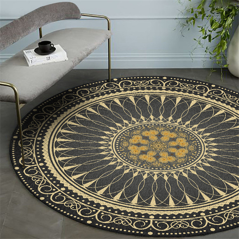 Tapis rond de Style ethnique, doux, antidérapant, imprimé avec des fleurs, pour décoration de maison, salon, salon ► Photo 1/4