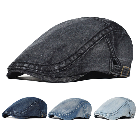 Hommes mode Denim plat gavroche lierre casquette lavé en détresse casquette à pointe réglable coton Vintage Ivy Gatsby Cabbie chapeaux conduite ► Photo 1/6