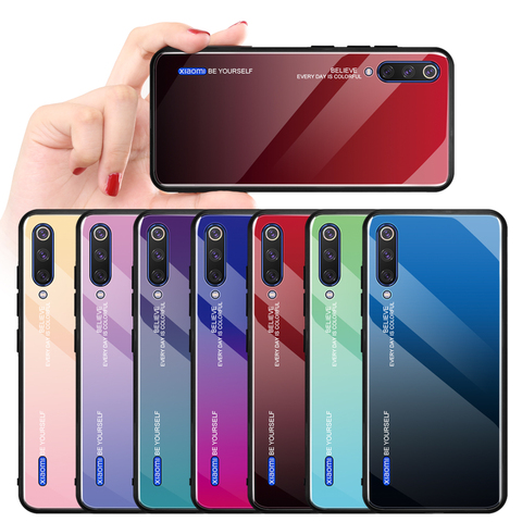 Étui en verre trempé dégradé pour Xiaomi Mi 9 Lite Mi9 SE 9T Pro CC9 Pro Redmi 8 8A Note 8 Pro 8T housse de téléphone Fundas de protection ► Photo 1/6