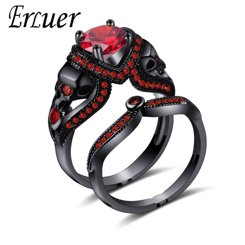 ERLUER anneaux ensemble pour femmes pistolet noir Double couche Zircon mode bijoux femmes charme crâne anneau Halloween bijoux accessoires ► Photo 1/6