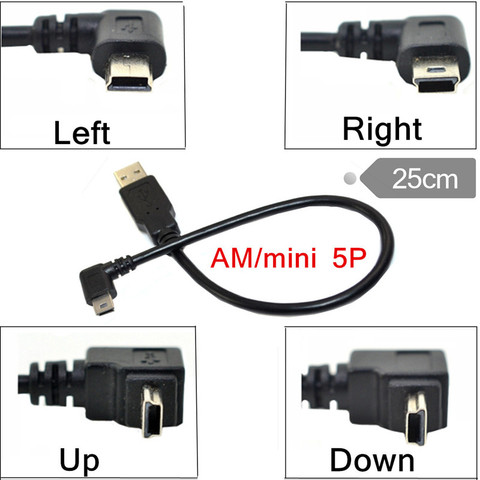 Mini câble USB Combo Mini USB à Angle droit et à Angle gauche mâle à USB Type A 2.0 à Angle droit câble de synchronisation et de Charge mâle 0.25M ► Photo 1/6