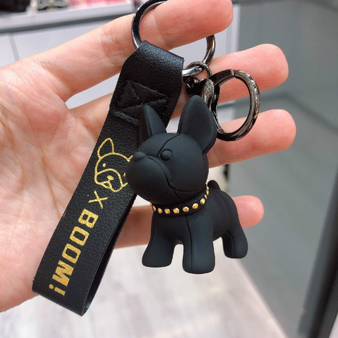 Offre Spéciale Ins Style bouledogue français porte-clés en cuir dragonne voiture clé pendentif sac à dos ornements cadeaux de noël ► Photo 1/6