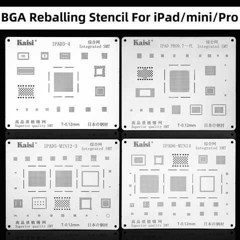 Kit de pochoirs de reballage pour iPad pro iPad3-4 iPad5 mini 2-4, 5 pièces, puce IC complète SMT, BGA, trou carré laser de haute qualité 0.12mm ► Photo 1/6