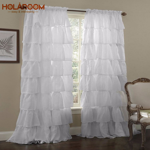 Stores blancs tringle rideau Tulle multi-couches dentelle rideaux pour chambre fenêtre couleur unie rideau occultant usage domestique Cortinas ► Photo 1/6