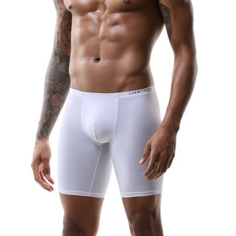 Ice soie longs hommes Boxer taille basse solide Boxer sous-vêtements pour homme Shorts longues jambes caleçons Sexy Boxer culottes sous-vêtements ► Photo 1/6