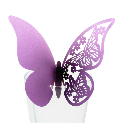 Autocollants papillon pour carte de verre à vin, en Organza, ruban, perles artificielles, chaîne, pour mariage, fête d'anniversaire, décoration ► Photo 1/6