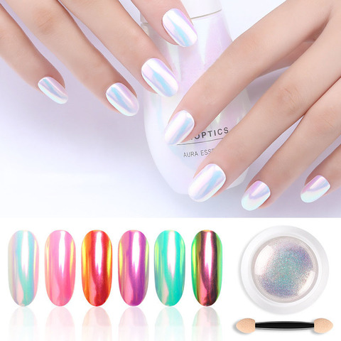 Poudre à ongles Super Fine, Shell néon, Pigment, 1 boîte, effet miroir, effet irisé, Chrome, Nail Art ► Photo 1/6