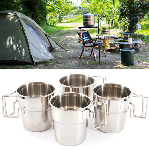 Tasse à café empilable en acier inoxydable, 4 pièces, ensemble de verres à eau d'extérieur, tasse à bière, Camping, pique-nique, barbecue, sac à dos ► Photo 1/6