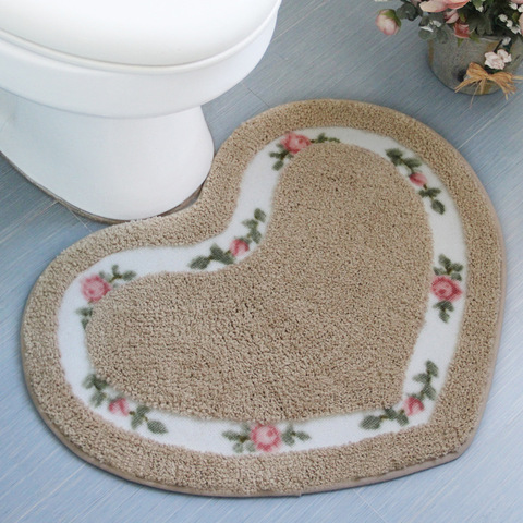 Tapis de bain antidérapant en forme de coeur Kit de tapis de toilette brodé tapis de porte d'absorption d'eau pour salle de bain toilette chambre 2 tailles tapis de sol ► Photo 1/6