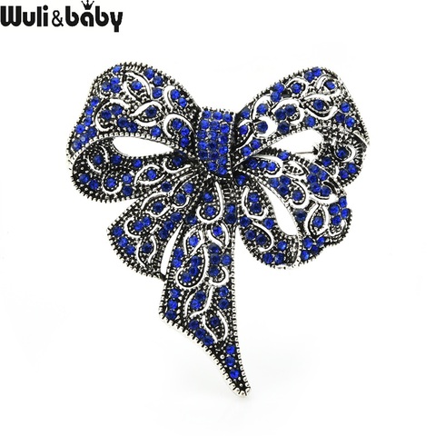 Wuli & baby – broche à nœud papillon avec strass bleu, pour femme, en métal, fleur, mariage, fête, bureau, cadeau ► Photo 1/6