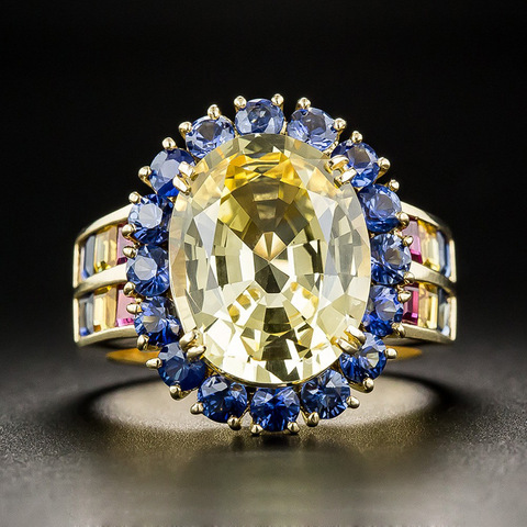 Bague Citrine ovale en cristal doré pour femmes, nouveau, classique, en argent massif 925, pierres précieuses, pour fête de mariage, bijoux élégants ► Photo 1/5