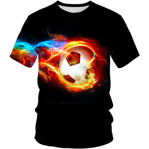 T-shirt pour enfants de 4 à 12 ans, estival et amusant, avec impression de Football de feu en 3D, pour garçons et filles, 2022 ► Photo 1/6