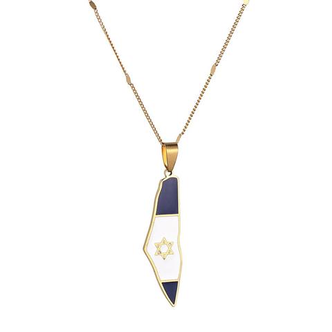 Collier avec pendentif en acier inoxydable, carte israël, bijoux en émail, mode ► Photo 1/6