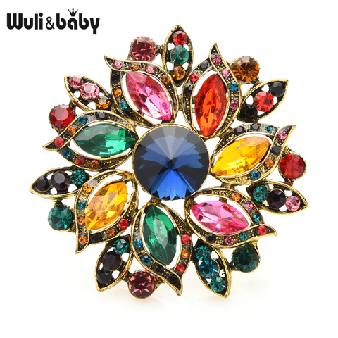 Wuli & baby luxe cristal soleil fleur broches pour les femmes 2022 nouveaux mariages bureau fête broche broches cadeaux ► Photo 1/6