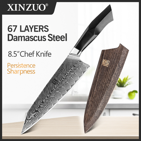 XINZUO 8.5 ''pouces Chef couteau damas acier VG10 couteaux de cuisine de haute qualité en acier inoxydable G10 + mosaïque laiton Rivet poignée ► Photo 1/6