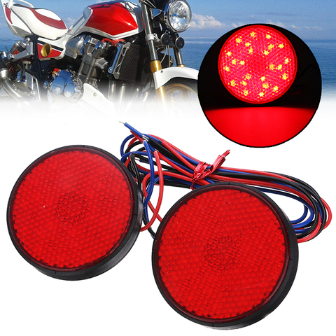 Feu arrière de moto rond LED, Mini réflecteur universel pour motocyclette, clignotant, feu d'arrêt et de freinage, 2 pièces/ensemble rouges 24 SMD, 12V ► Photo 1/6