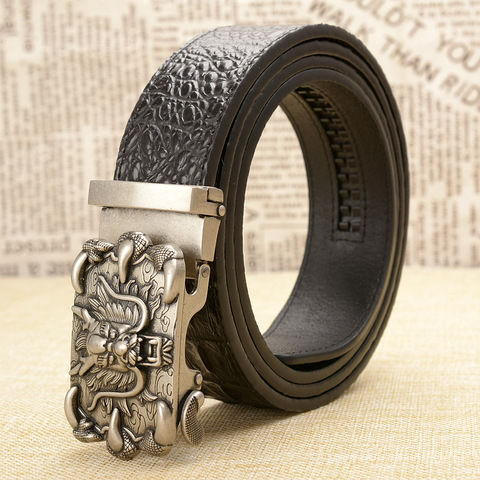 Ceinture en cuir véritable pour hommes, pantalon d'affaires, Ceinture, cuir de vache, Dragon, boucle automatique ► Photo 1/6