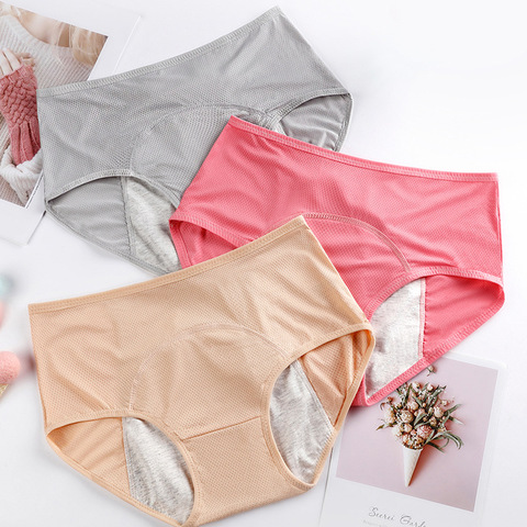 Culotte menstruelle grande taille en coton pour femmes, sous-vêtement physiologique, étanche, grande taille ► Photo 1/6