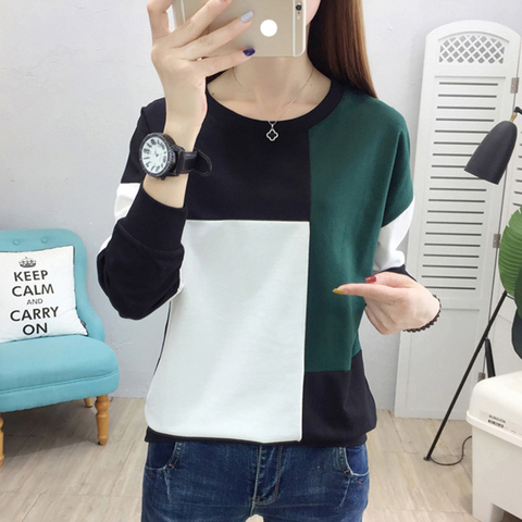 T-shirt femme grande taille t-shirt femme patchwork col o à manches longues t-shirt vintage automne hiver 2022 ► Photo 1/6