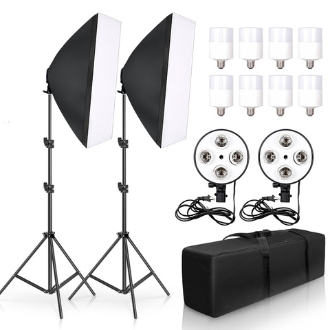 Kit Studio Photo Softbox 8 LED 15W Kit E27 support éclairages photographiques 2 support de lumière 2 Softbox pour accessoires Photo appareil Photo ► Photo 1/5