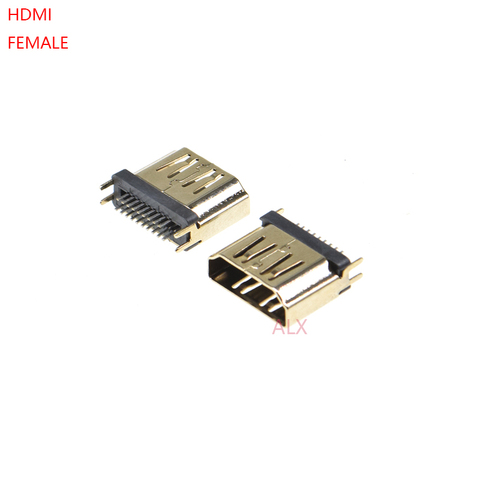 Jack femelle HDMI/connecteur 19 broches, 1.6MM, 180 degrés hd plaqué or 19 broches, 10 pièces ► Photo 1/4