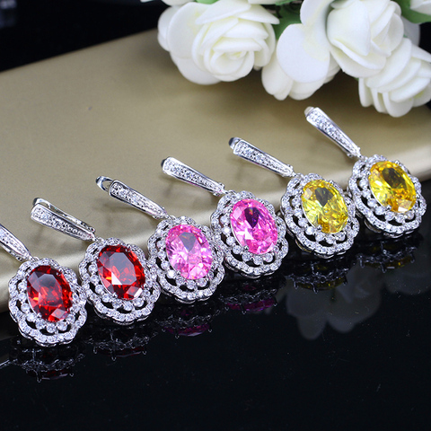 Turc rouge grenat grand ovale cubique zircone pavé argent 925 suspendus boucles d'oreilles femmes bijoux de mariage livraison directe ► Photo 1/6