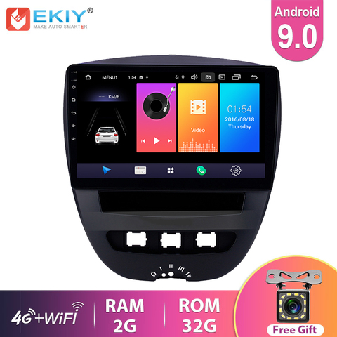 EKIY-autoradio, lecteur multimédia, IPS, Android 9.0, Navigation GPS, stéréo, pour voiture Peugeot 107 1, Toyota Aygo, citroën C1, 1995-14 ► Photo 1/6