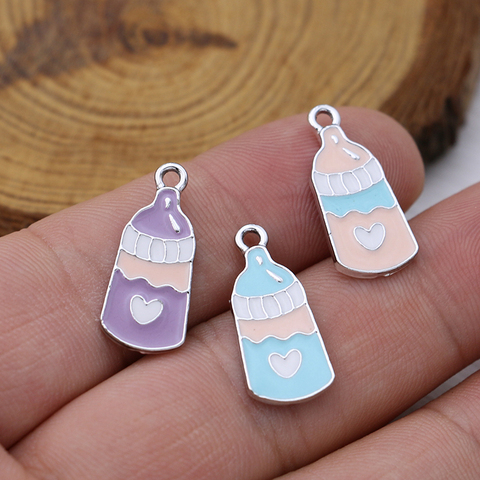 10 pièces argent plaqué émail bébé lait bouteille pendentif à breloque fabrication de bijoux Bracelet collier boucles d'oreilles bricolage boucles d'oreilles accessoires ► Photo 1/6