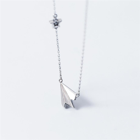 Chaîne de clavicule en argent Sterling 925, Simple, plan en papier, pour enfants, étudiant, collier femme SNE151 ► Photo 1/5