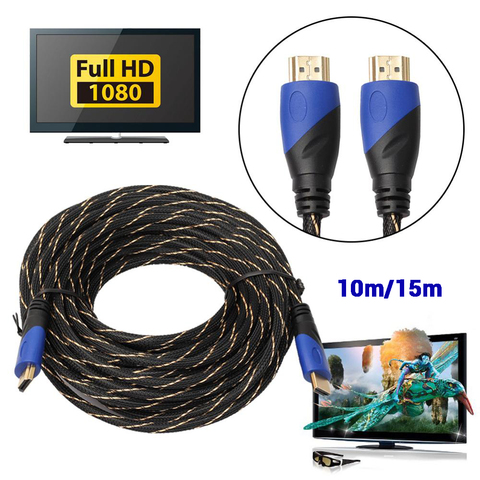 Câble AV 1.4 1080P HD plaqué or 3D, 10m/15m de Long, compatible HDMI, nouvelle connexion, câbles mâles tressés pour PS3, Xbox, HDTV ► Photo 1/6