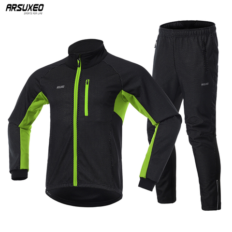 ARSUXEO hommes hiver thermique cyclisme veste ensemble coupe-vent imperméable chaud vélo veste vtt pantalon vélo costume cyclisme vêtements 20A ► Photo 1/6