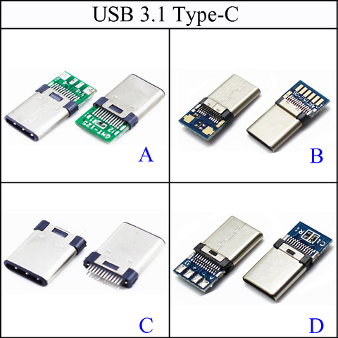 YuXi bricolage OTG USB-3.1 soudage prise mâle prise USB 3.1 Type C connecteur avec carte de circuit imprimé bouchons terminaux de ligne de données pour Android ► Photo 1/5
