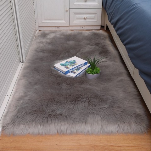 Tapis de chambre à coucher en fourrure de mouton | Tapis doux et pelucheux, en peau de mouton, tapis nordique et rouge de salle de séjour, tapis de chevet en fausse fourrure blanche pour chambre à coucher ► Photo 1/6