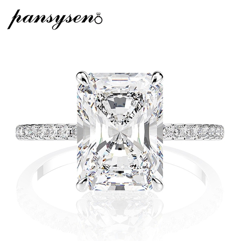 PANSYSEN-bague de mariage en argent Sterling 925 véritable, coupe émeraude, en diamants, créée, pour femmes, proposition de luxe ► Photo 1/6