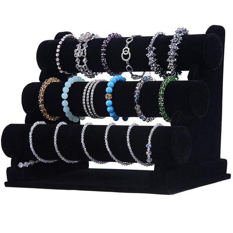 1-3Tier velours bijoux Bracelet montre Bracelet présentoir vitrine t-bar stockage collier Bracelet organisateur livraison directe ► Photo 1/6