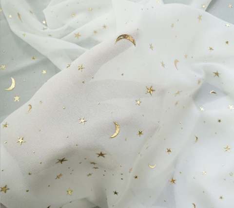 Moon & Stars-tissu en mousseline de soie noir blanc, pour arrière-plan, robes de mariée ► Photo 1/6