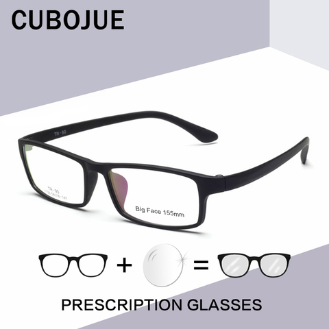 Cubojue-lunettes TR90, lunettes surdimensionnées de 155mm, lunettes faciales larges, pour Prescription, myopie, dioptrie, hommes et femmes, noires ► Photo 1/6