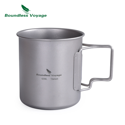 Voyage illimité tasse en titane avec poignée pliable Camping en plein air tasse d'eau vaisselle seulement 77g 14.3oz/420ml Ti1518B ► Photo 1/6