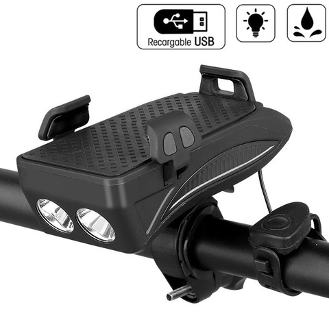 400 Lumens Lumière De Vélo Vélo Lampe De Poche LED Multifonction 4 EN 1 Vélo Corne Porte-Batterie Externe Lampe Avant De Vélo support de Téléphone ► Photo 1/6