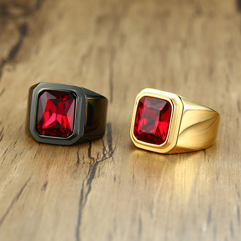 ZORCVENS Vantage – bague en acier inoxydable pour hommes, Signet carré en pierre de Zircon rouge, marque de fête, bijoux classiques à la mode ► Photo 1/6